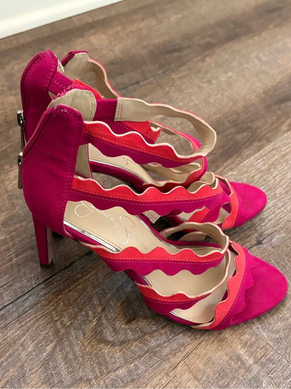 Jessica Simpson Pink and Coral Scalloped High Heel Sandals